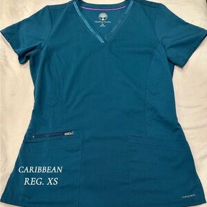 Healing Hands Caribbean Blue Scrub Top XS